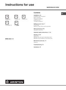 Mode d’emploi Ariston MWA 222.1 X Micro-onde