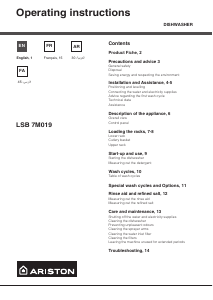 Manual Ariston LSB 7M019 CX EX Dishwasher
