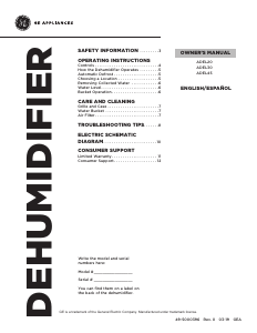Manual GE ADEL45LYL1 Dehumidifier