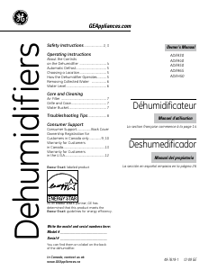 Manual GE ADER50LNL1 Dehumidifier