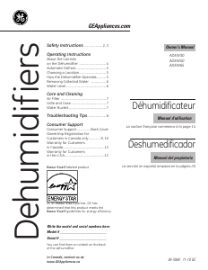 Manual de uso GE ADEW65LNQ1 Deshumidificador