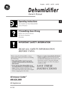 Manual GE AHF25LAM1 Dehumidifier