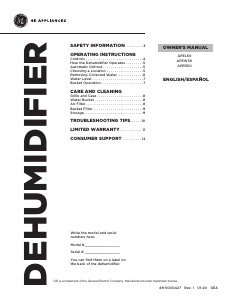 Manual GE APEW50LZQ1 Dehumidifier