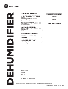 Manual GE ADEW20LYQ1 Dehumidifier