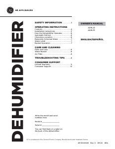 Manual GE QDHR50LZW1 Dehumidifier