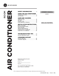 Manual GE AHV05LYQ1 Air Conditioner