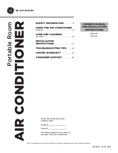 Manual de uso GE APCA10NYLWN1 Aire acondicionado