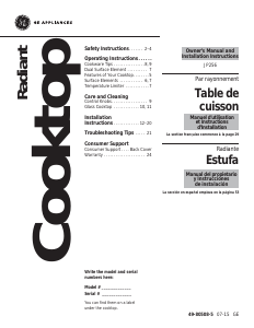 Mode d’emploi GE JP256BL1BB Table de cuisson