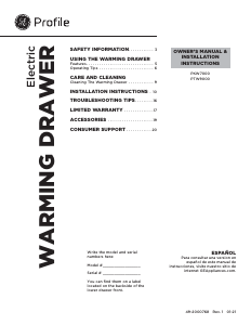 Manual GE PTW9000SN1SS Warming Drawer