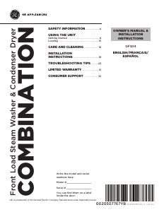 Manual de uso GE GFQ14ESSN0WW Lavasecadora