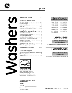 Manual de uso GE WCVH6600H1MB Lavadora