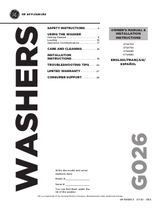 Manual de uso GE GTW755CSM0WS Lavadora