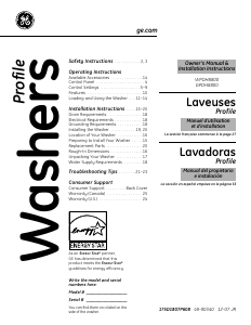 Manual de uso GE WPDH8800J1MV Lavadora