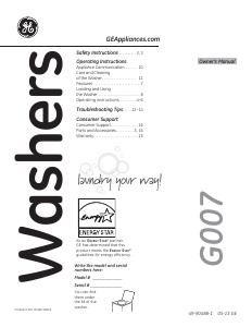 Manual de uso GE GTWS8455D0MC Lavadora
