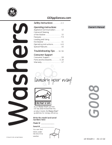 Manual de uso GE GTWS8655D0SL Lavadora