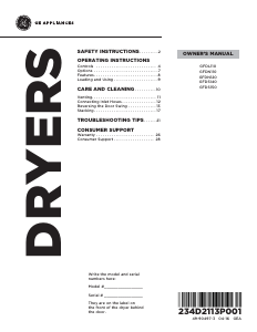 Manual de uso GE GFDS250EF0WW Secadora