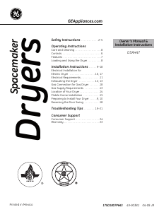 Manual de uso GE DSXH47EG0WW Secadora