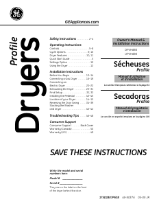 Mode d’emploi GE DPVH880EJ0MV Sèche-linge