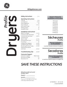 Mode d’emploi GE PFDS455EL0MV Sèche-linge