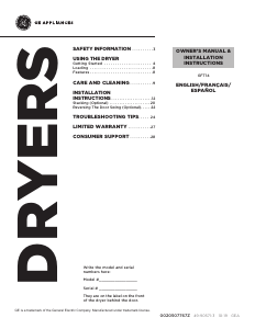 Manual de uso GE GFT14ESSL0WW Secadora