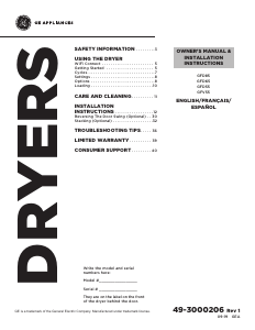 Manual de uso GE GFD65ESPN0SN Secadora