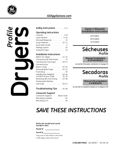 Manual de uso GE DPVH890EJ0MG Secadora