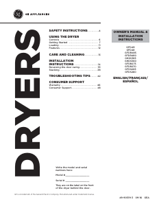 Manual de uso GE GFD48GSSK0WW Secadora