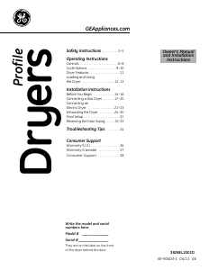 Manual GE PTDN805GM0MS Dryer