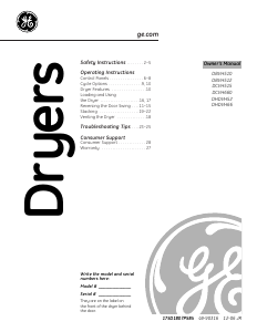 Manual de uso GE DBVH512EF1WW Secadora