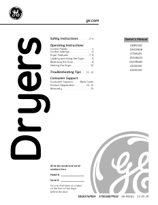 Manual GE DHDSR48EF2WW Dryer
