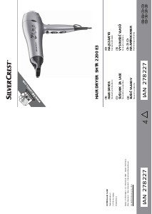 Priročnik SilverCrest IAN 278227 Sušilnik za lase