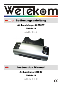 Manual Wetekom DWL-A418 Laminator