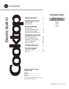 Mode d’emploi GE JP201CB2SS Table de cuisson