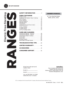 Manual GE JS760SL1SS Range