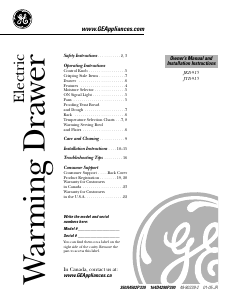 Manual GE JTD915SK3SS Warming Drawer