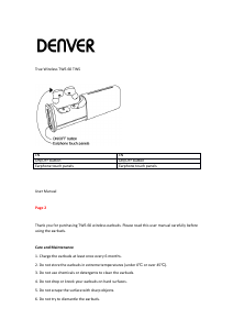 Manual Denver TWE-60 Headphone