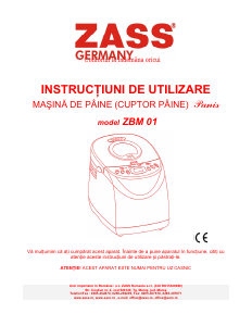 Manual Zass ZBM 01 Panis Mașina de pâine