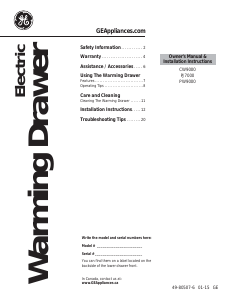 Manual GE PJ7000SF1SS Warming Drawer