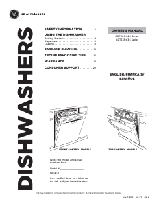 Manual GE GDF520PMJ2ES Dishwasher