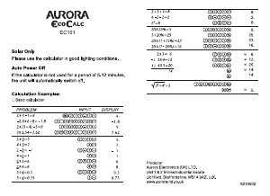 Manual Aurora EC101 Calculator