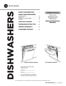 Manual GE GDF640HSM0SS Dishwasher