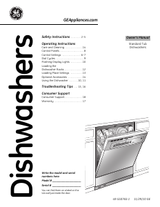 Mode d’emploi GE GSD2300V00BB Lave-vaisselle