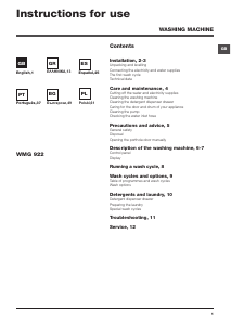 Instrukcja Hotpoint-Ariston WMG 922B EU Pralka