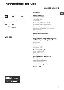 Manuale Hotpoint-Ariston WML 601 EU Lavatrice