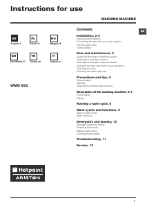 Instrukcja Hotpoint-Ariston WMD 922BS EU Pralka
