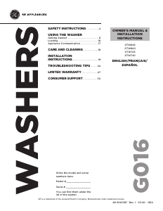 Manual de uso GE GTW845CSN0WS Lavadora