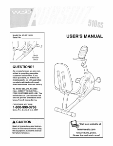 Manual Weslo Pursuit 510cs Exercise Bike