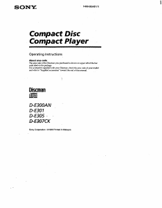 Bruksanvisning Sony D-E301 Discman