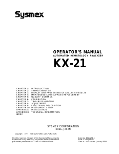 Handleiding Sysmex KX-21 Hematologiesysteem