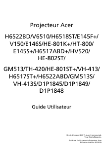 Mode d’emploi Acer H6522ABD Projecteur